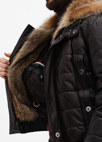 Темно-коричневая зимняя куртка кожаная Gessada
