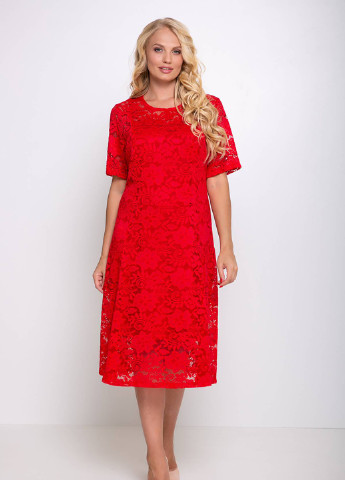 Красное кэжуал гипюровое платье с чехлом ивона красное Tatiana однотонное