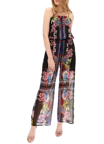 Комбінезон Desigual комбінезон-брюки квітковий чорний кежуал поліестер