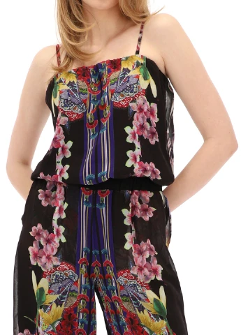 Комбінезон Desigual комбінезон-брюки квітковий чорний кежуал поліестер