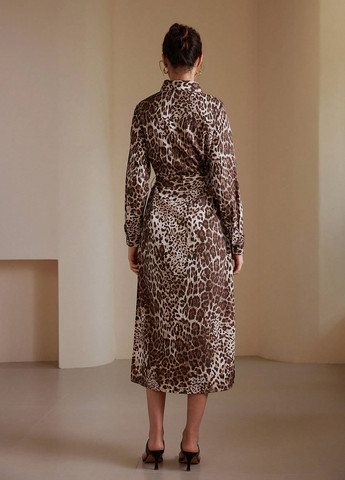 Коричневое праздничный, вечернее, деловое, кэжуал платье а-силуэт, рубашка SHEIN леопардовый