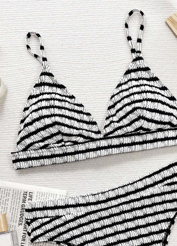 Черно-белый летний купальник (лиф, трусики) бикини, раздельный SHEIN