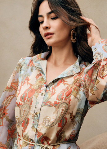 Комбинированное праздничный, кэжуал платье а-силуэт, рубашка SHEIN турецкие огурцы