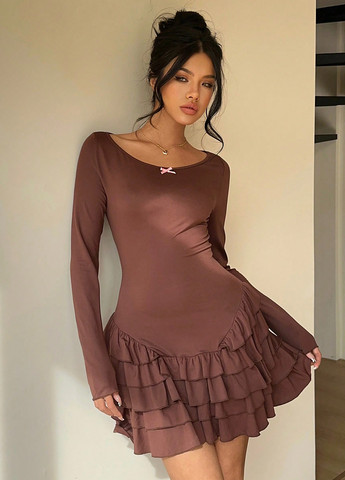 Кавова кежуал сукня з пишною спідницею SHEIN однотонна