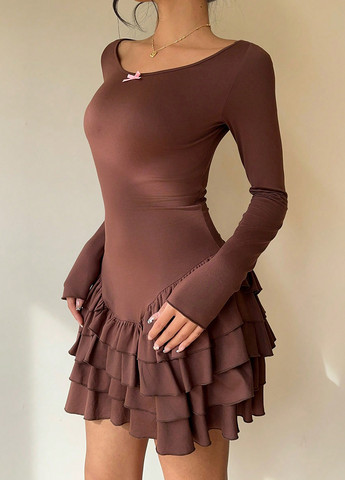 Кавова кежуал сукня з пишною спідницею SHEIN однотонна