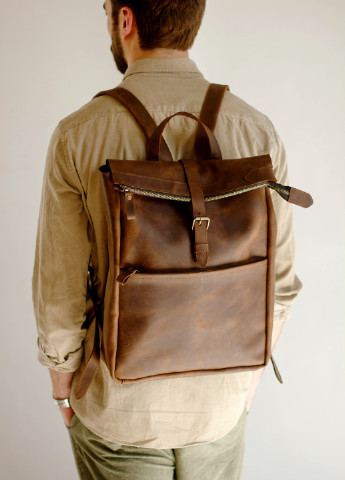 Мужской рюкзак ручной работы из натуральной винтажной кожи коричневого цвета Boorbon (253351902)