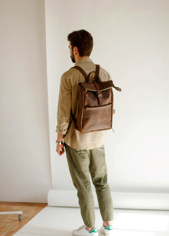 Мужской рюкзак ручной работы из натуральной винтажной кожи коричневого цвета Boorbon (253351902)