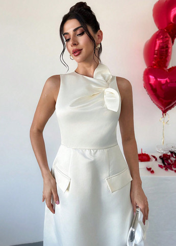 Айворі святковий, коктейльна, кежуал сукня а-силует SHEIN однотонна