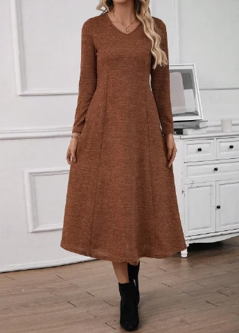 Коричневое кэжуал платье а-силуэт SHEIN меланжевое