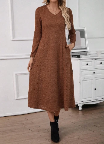 Коричневое кэжуал платье а-силуэт SHEIN меланжевое