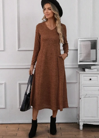 Коричневое кэжуал платье а-силуэт SHEIN меланжевое