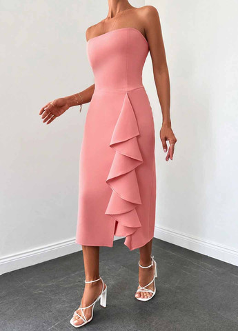 Рожева коктейльна, вечірня сукня з відкритими плечима SHEIN однотонна