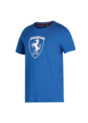 Футболка Scuderia Ferrari Race Tonal Shield Men's Tee Puma однотонная синяя спортивная хлопок, полиэстер