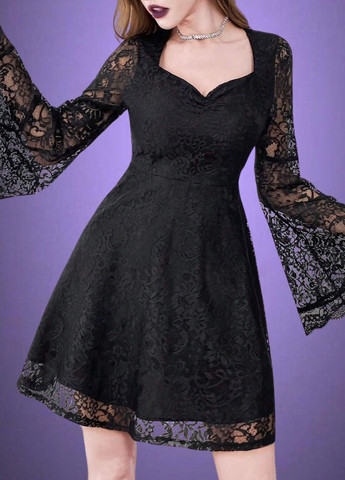 Чорна кежуал, вечірня сукня кльош SHEIN з квітковим принтом