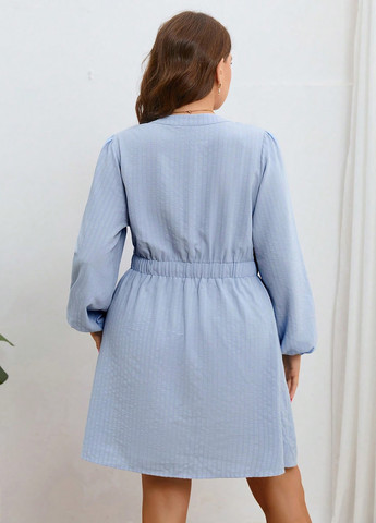 Голубое кэжуал платье а-силуэт SHEIN однотонное