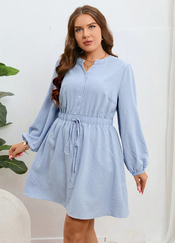 Голубое кэжуал платье а-силуэт SHEIN однотонное