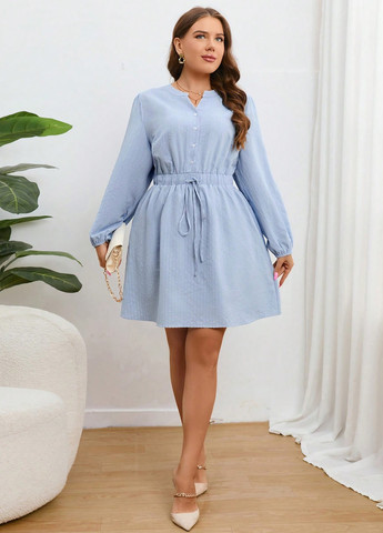 Голубое кэжуал платье а-силуэт SHEIN однотонное