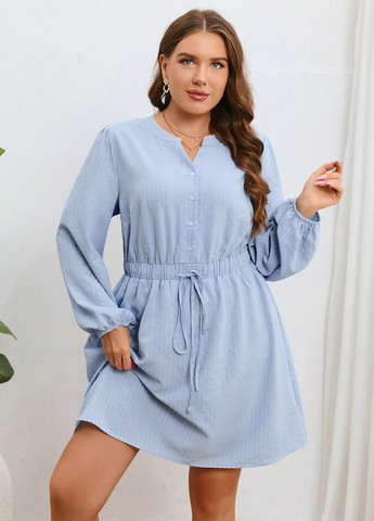 Голубое кэжуал платье а-силуэт SHEIN однотонное