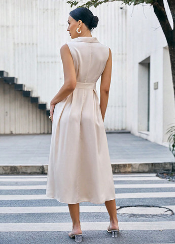 Айвори кэжуал платье а-силуэт, платье-жакет SHEIN однотонное