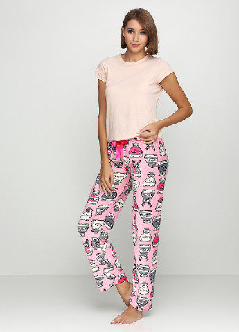 Розовые домашние демисезонные прямые брюки Rinda Pijama