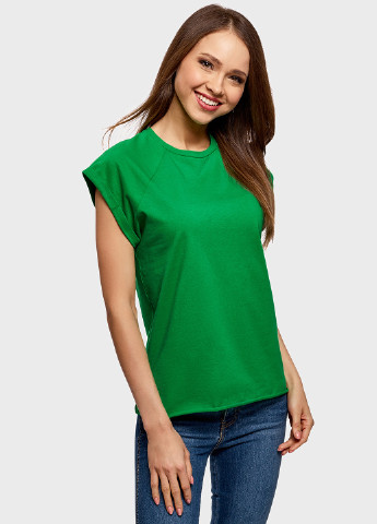 Зеленая летняя футболка с коротким рукавом Oodji
