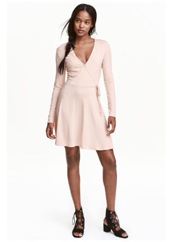 Персикова кежуал плаття, сукня на запах H&M однотонна
