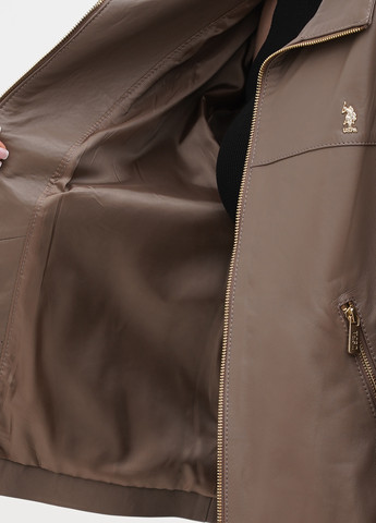 Бежевая демисезонная куртка кожаная U.S. Polo Assn.