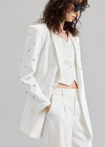 Белый женский жакет SHEIN однотонный - демисезонный