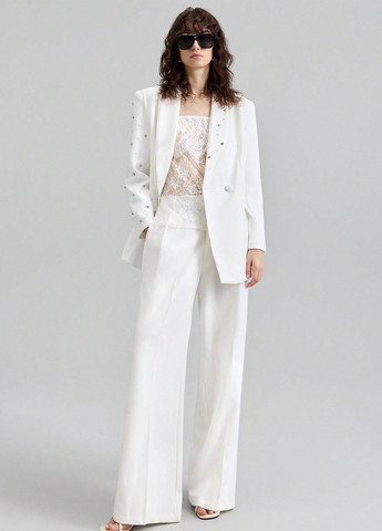 Белый женский жакет SHEIN однотонный - демисезонный