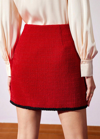 Красная кэжуал колор блок юбка SHEIN а-силуэта (трапеция)