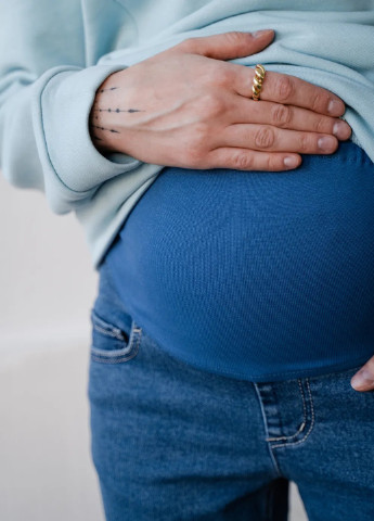 Джинсы для беременных Mom's очень комфортные с трикотажным бандажиком на животик синие To Be - (252567257)