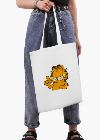 Эко сумка шоппер белая Гарфилд (Garfield) (9227-1945-WT-2) экосумка шопер 41*35 см MobiPrint (219111093)