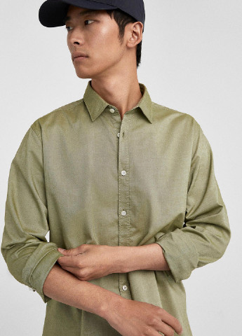 Зеленая кэжуал рубашка однотонная Springfield с длинным рукавом