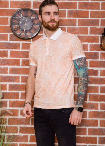 Персиковая футболка-поло для мужчин Ager с цветочным принтом