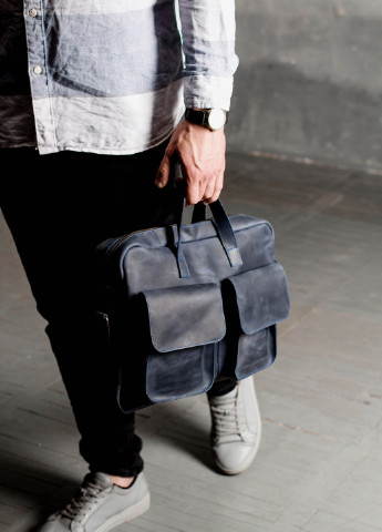 Мужская винтажная деловая сумка ручной работы из натуральной кожи синего цвета Boorbon (253449140)