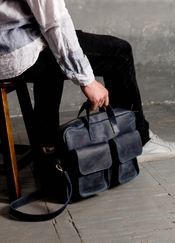 Мужская винтажная деловая сумка ручной работы из натуральной кожи синего цвета Boorbon (253449140)
