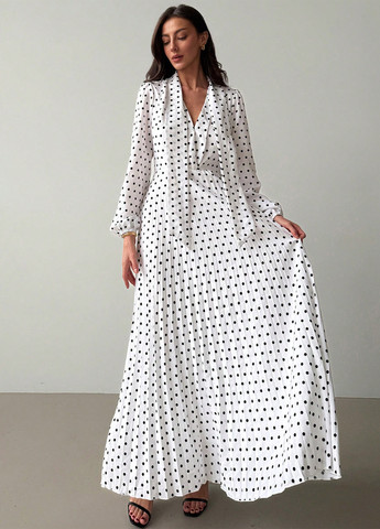 Белое кэжуал платье клеш, плиссированное SHEIN в горошек