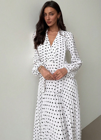 Белое кэжуал платье клеш, плиссированное SHEIN в горошек