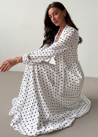 Белое кэжуал платье клеш, плиссированное SHEIN в горошек