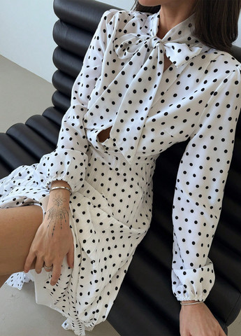 Белое кэжуал платье клеш, плиссированное SHEIN в горошек