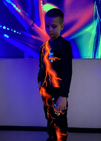 Комбинированный демисезонный костюм для мальчика на флисе светящийся флуоресцентный 3d brawl stars ворон молния брючный Marselin
