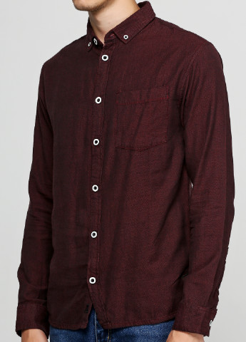 Темно-бордовая кэжуал рубашка однотонная Anerkjendt с длинным рукавом