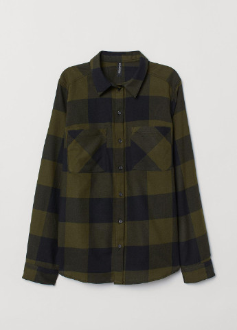 Оливковковая (хаки) кэжуал рубашка в клетку H&M