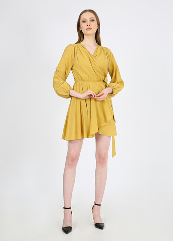 Горчичное кэжуал платье на запах Casalini однотонное