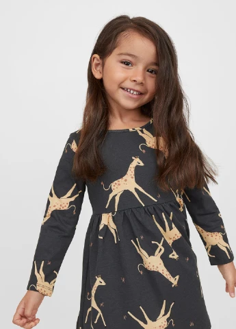 Чорна сукня демісезон,чорний в бежеві візерунки, H&M Basic (254733229)