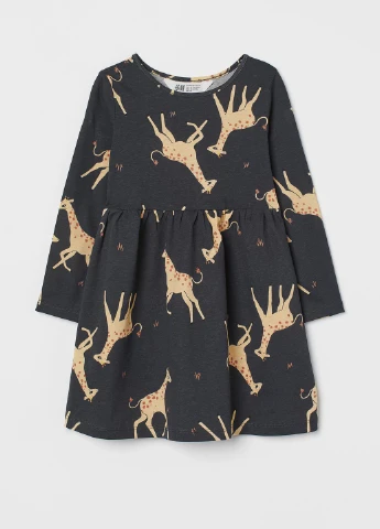 Чорна сукня демісезон,чорний в бежеві візерунки, H&M Basic (254733229)
