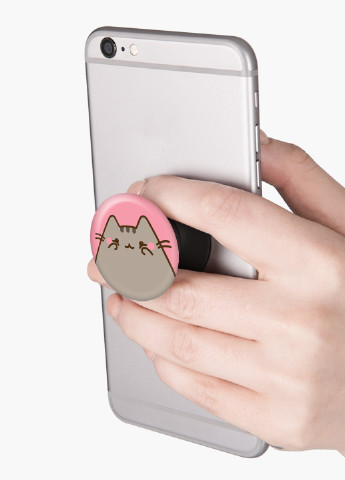 Попсокет (Popsockets) тримач для смартфону Кот Пушин (Pusheen Cat) (8754-2853) Чорний MobiPrint (221548585)