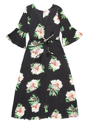 Черное кэжуал платье на запах Girls On Film с цветочным принтом