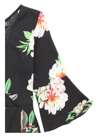 Черное кэжуал платье на запах Girls On Film с цветочным принтом