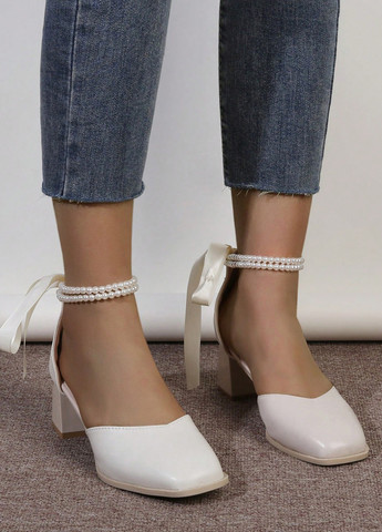 SHEIN Туфлі анкл страп кремовий з штучна шкіра, китай — демісезон (356956836)